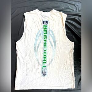Vintage adidas cotton basketball white green Tank Top tee men's XL 2004